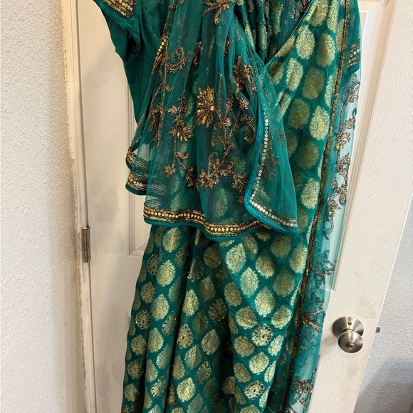 Frontier Green and Gold Saree with hand embroidery - Picture 5 of 17